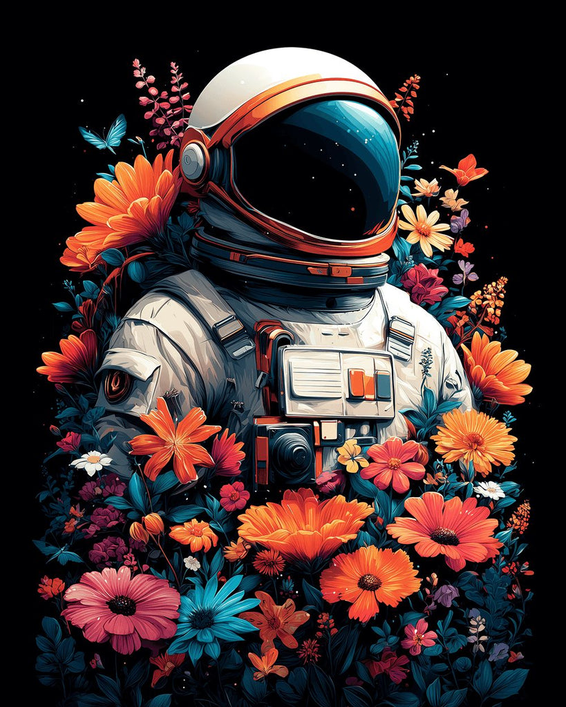 Space Warrior Surrounded by Flowers Paint by Numbers