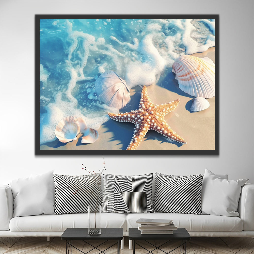 Starfish and Shells on the Beach Paint by Numbers