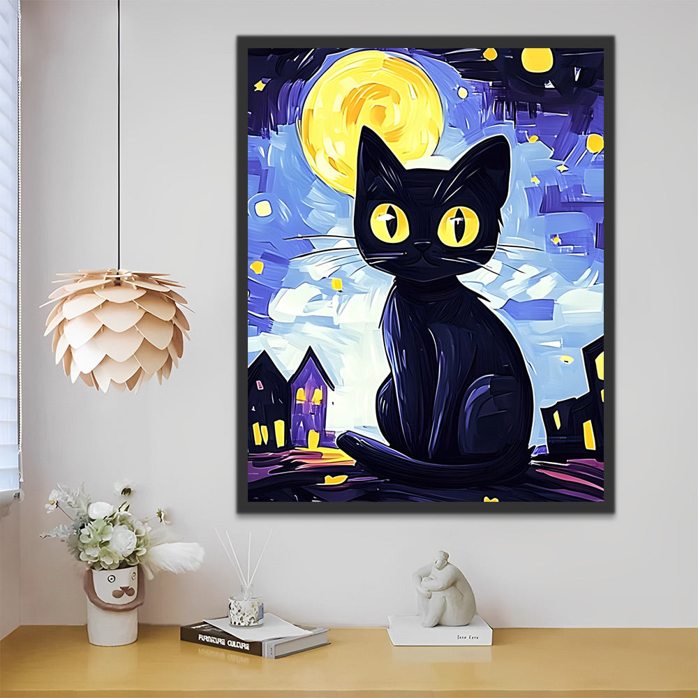 Starry Night Black Cat Paint by Numbers