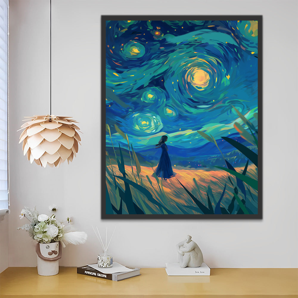 Starry Night Girl Paint by Numbers