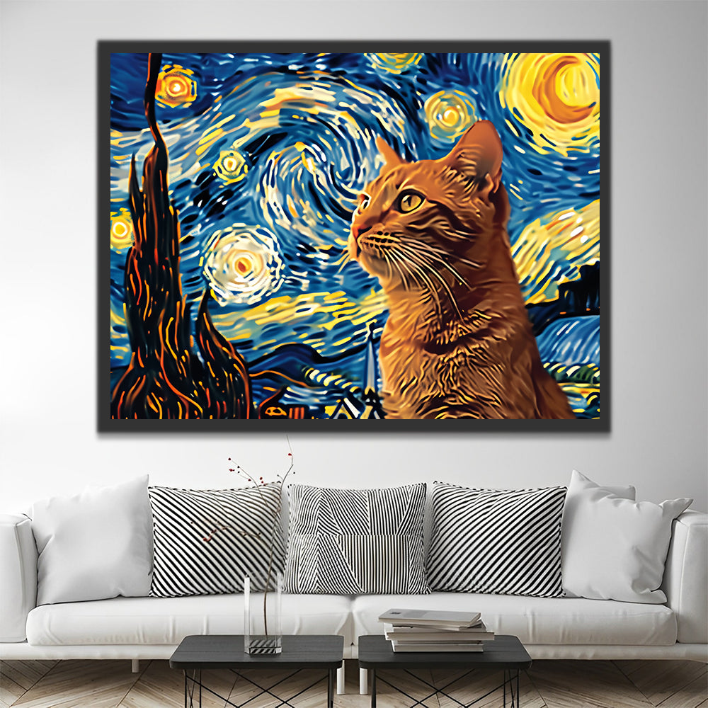 Starry Sky and Cat Paint by Numbers