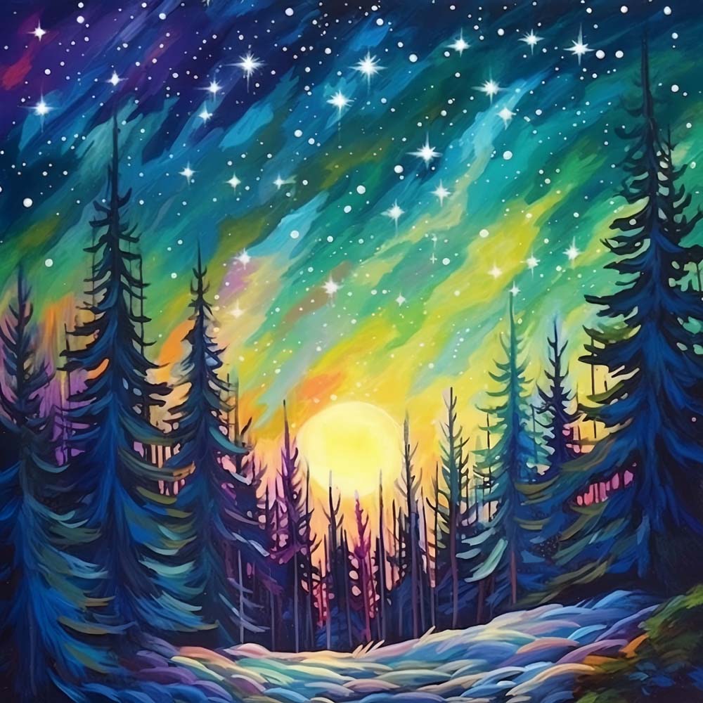 Stars Moon Forest Paint by Numbers