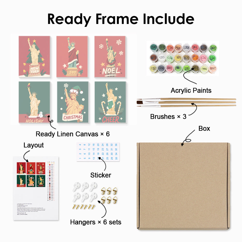 Statue of Liberty at Christmas 6 Pieces Mini Paint by Numbers