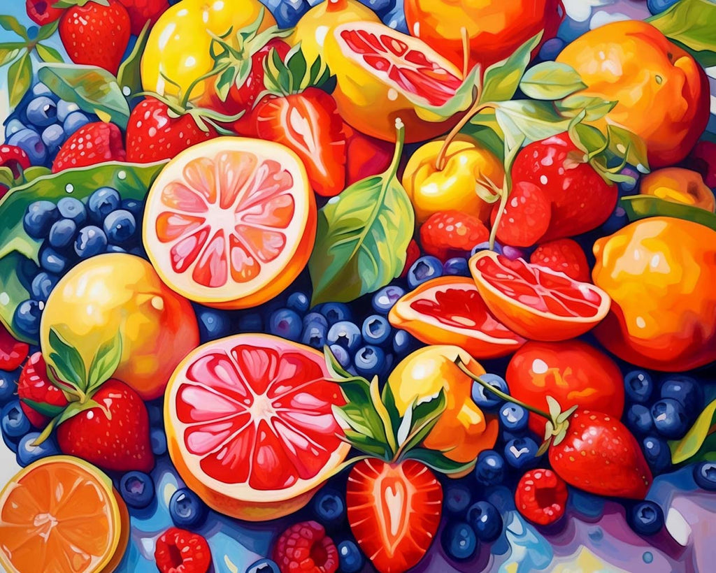 Strawberries, Grapefruit and Blueberries Paint by Numbers