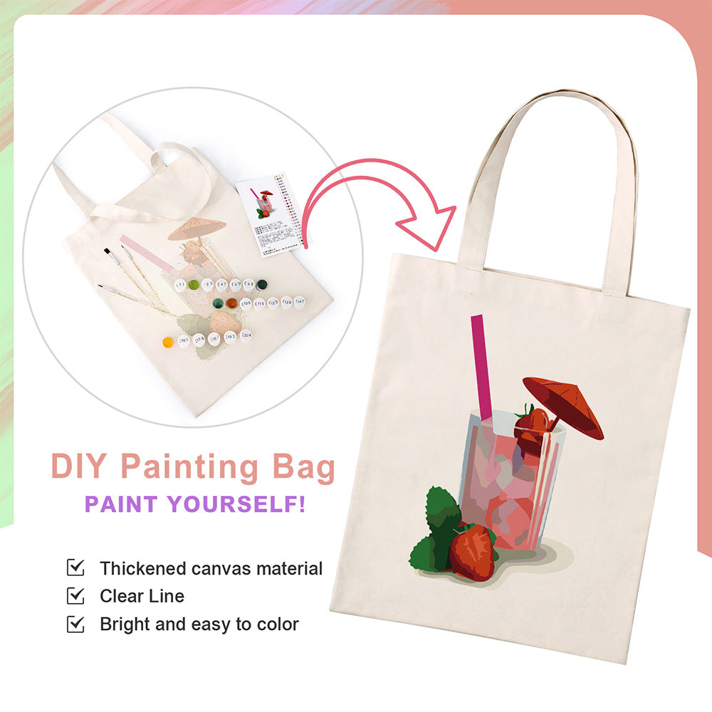 Strawberry-Flavored Cocktail Canvas Tote Bag Paint by Numbers