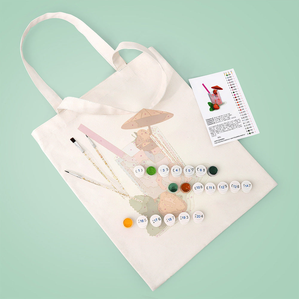 Strawberry-Flavored Cocktail Canvas Tote Bag Paint by Numbers