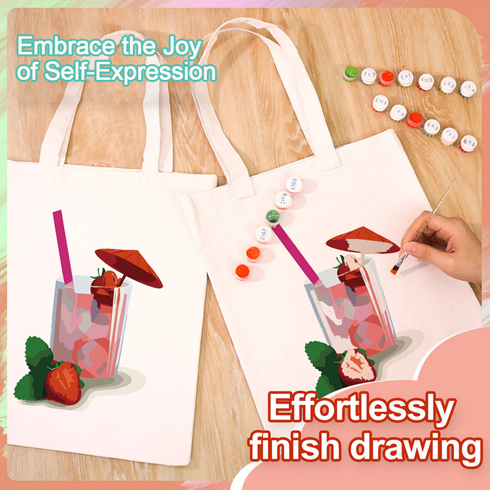 Strawberry-Flavored Cocktail Canvas Tote Bag Paint by Numbers
