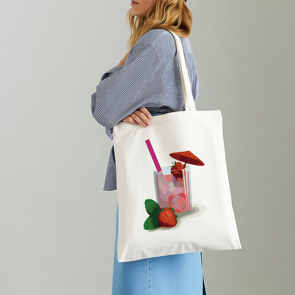 Strawberry-Flavored Cocktail Canvas Tote Bag Paint by Numbers