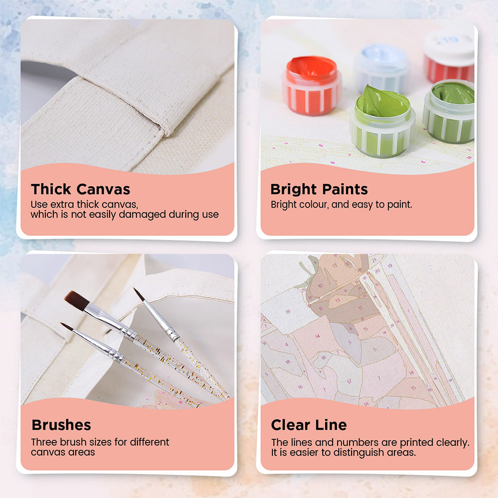 Strawberry-Flavored Cocktail Canvas Tote Bag Paint by Numbers