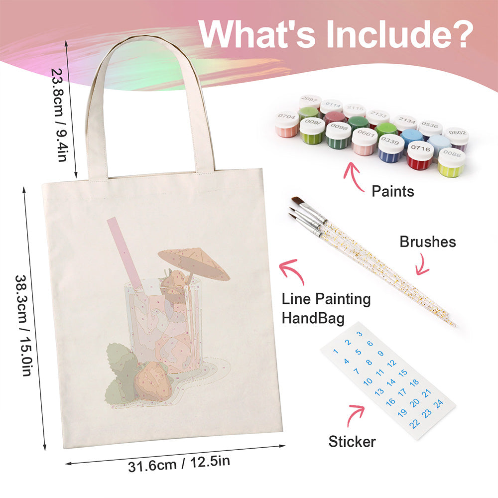Strawberry-Flavored Cocktail Canvas Tote Bag Paint by Numbers