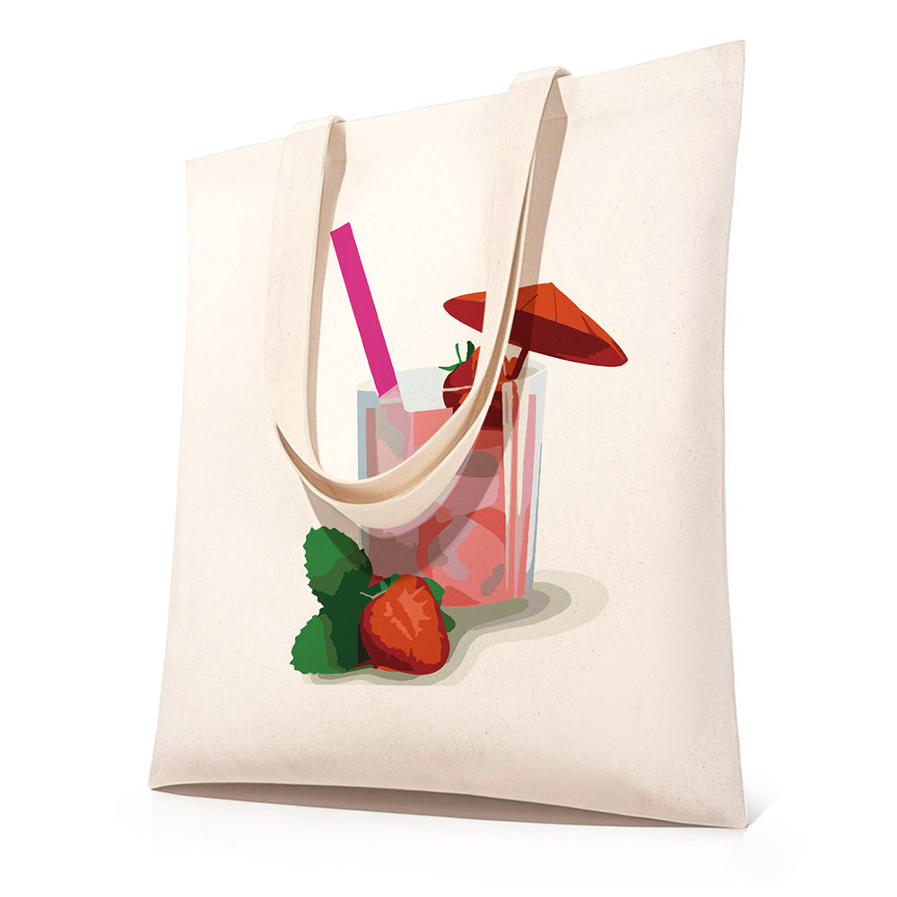 Strawberry-Flavored Cocktail Canvas Tote Bag Paint by Numbers