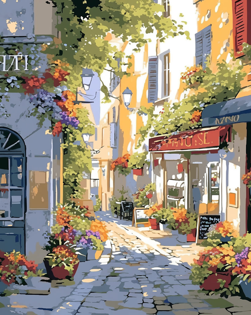 Street of a Town in Spring Paint by Numbers