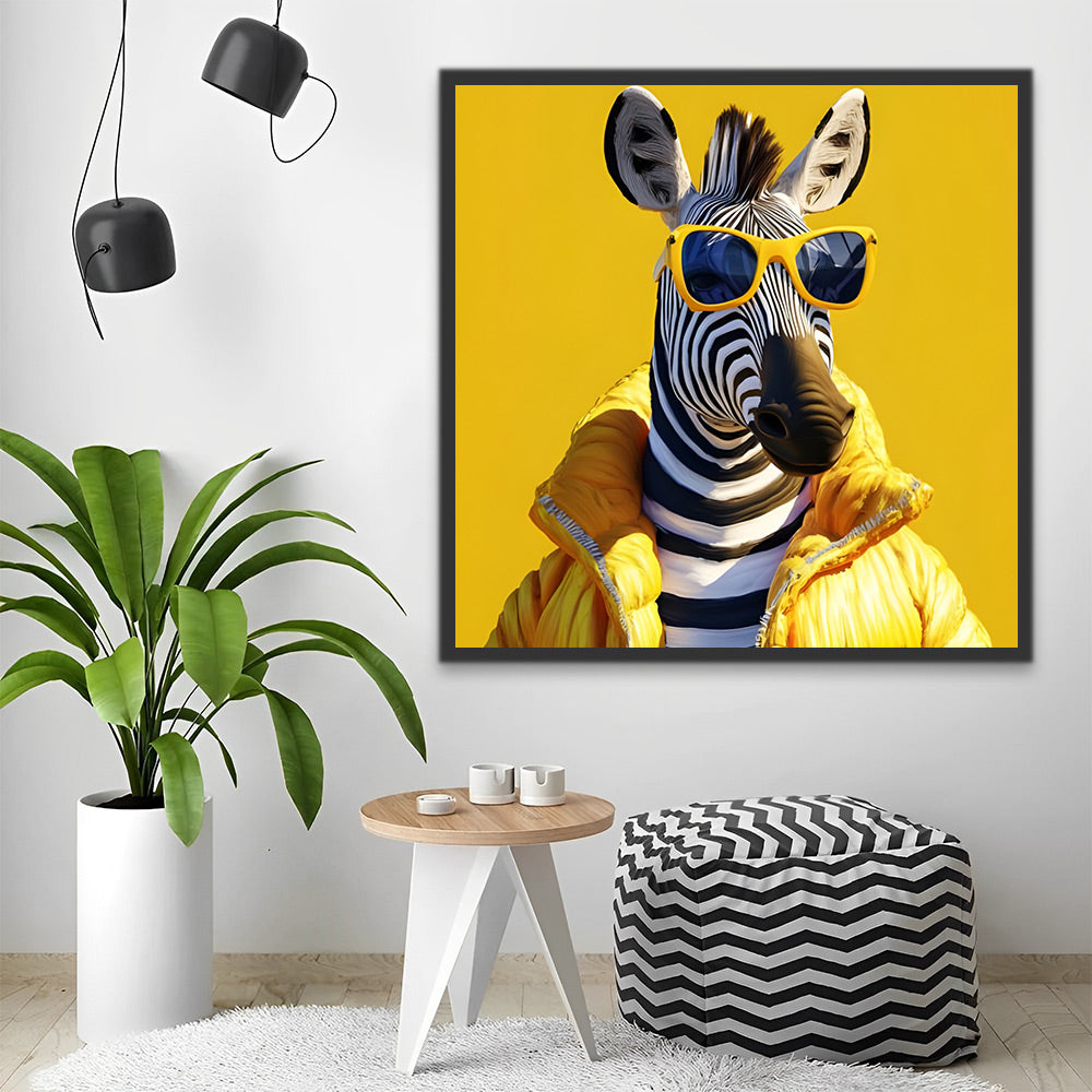 Stylish Zebra with Yellow Sunglasses Paint by Numbers