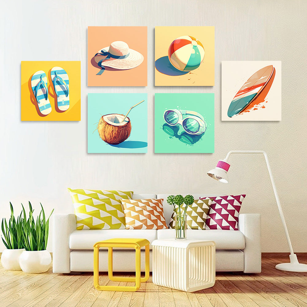 Summer Beach Gear 6 Pieces Mini Paint by Numbers