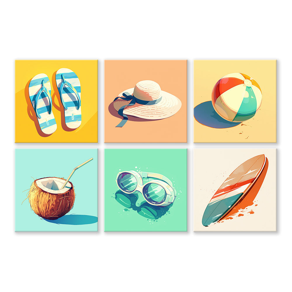 Summer Beach Gear 6 Pieces Mini Paint by Numbers
