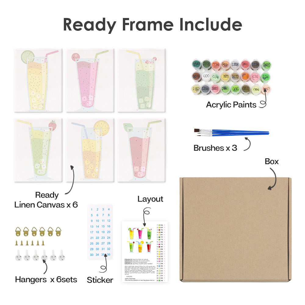 Summer Cocktail 6 Pieces Mini Paint by Numbers