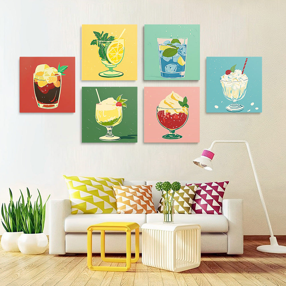 Summer Cold Drinks and Ice Creams 6 Pieces Mini Paint by Numbers