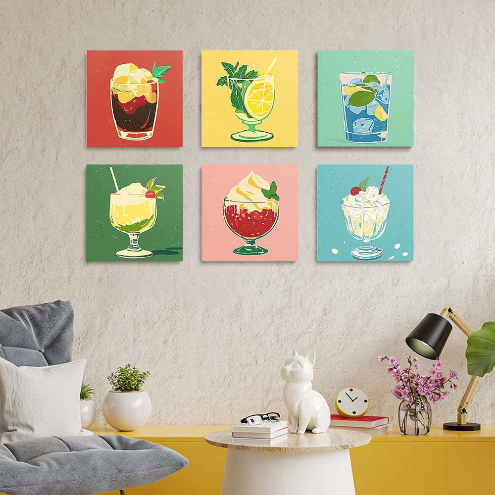 Summer Cold Drinks and Ice Creams 6 Pieces Mini Paint by Numbers