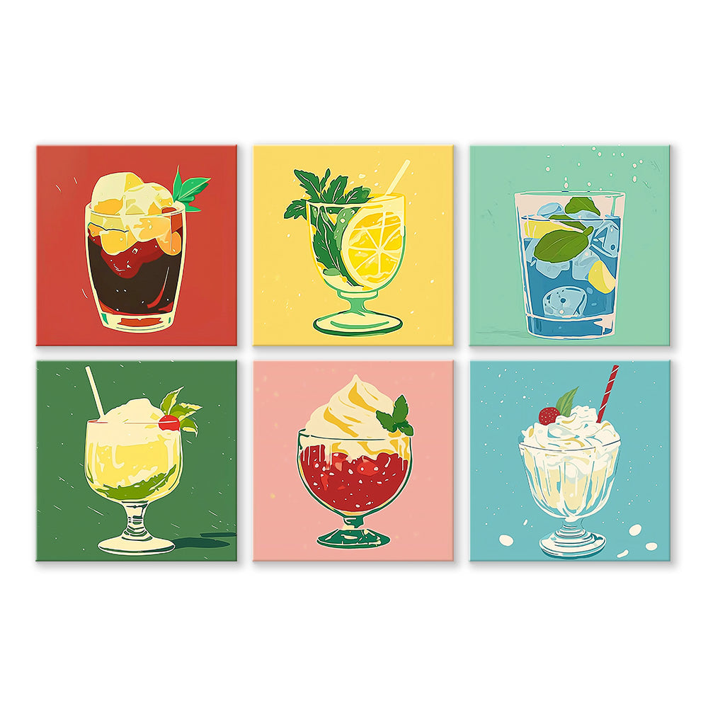 Summer Cold Drinks and Ice Creams 6 Pieces Mini Paint by Numbers