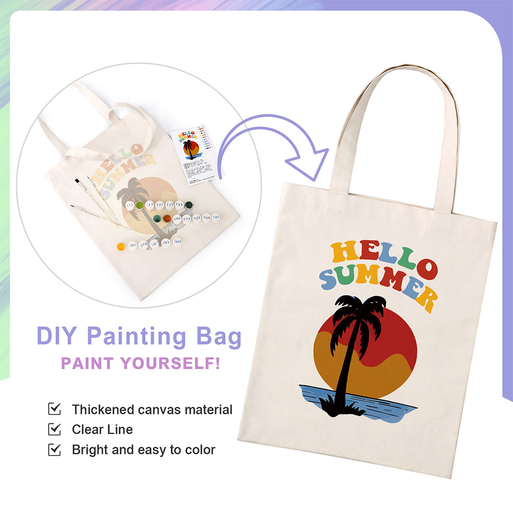 Summer Seaside Sunset Canvas Tote Bag Paint by Numbers