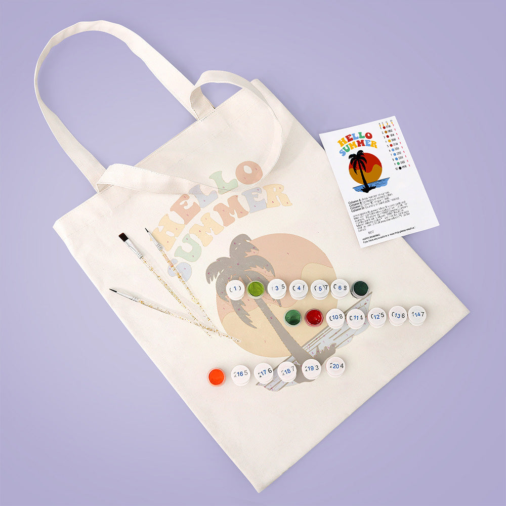 Summer Seaside Sunset Canvas Tote Bag Paint by Numbers