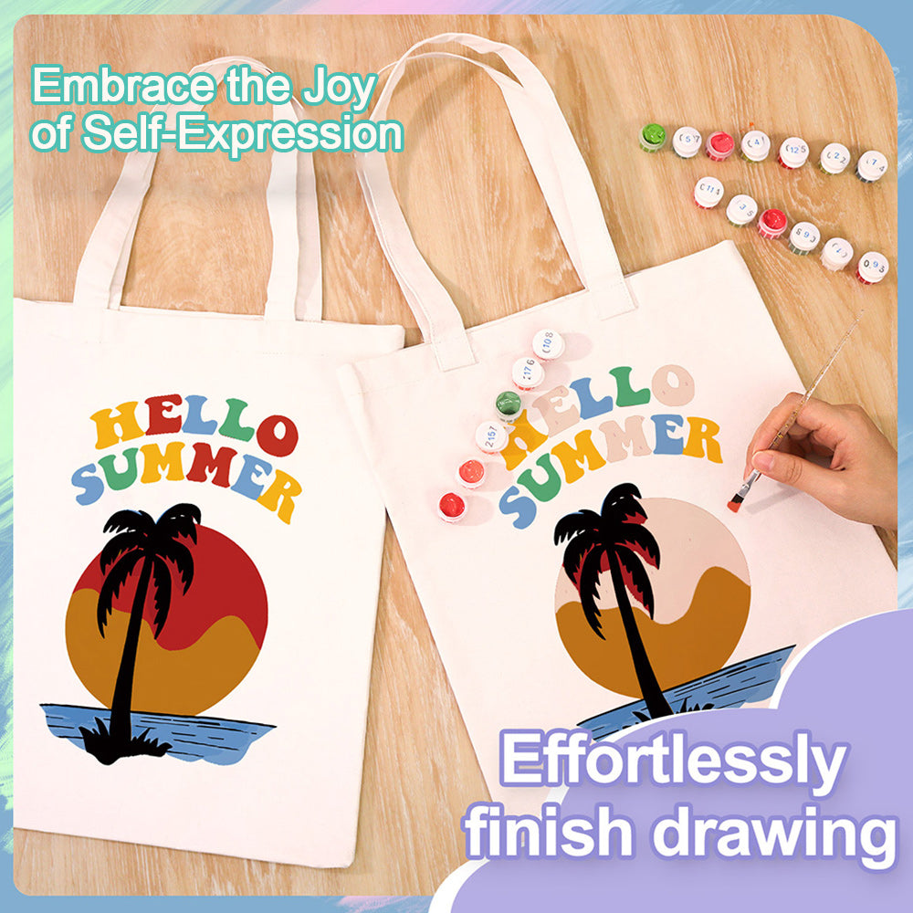 Summer Seaside Sunset Canvas Tote Bag Paint by Numbers