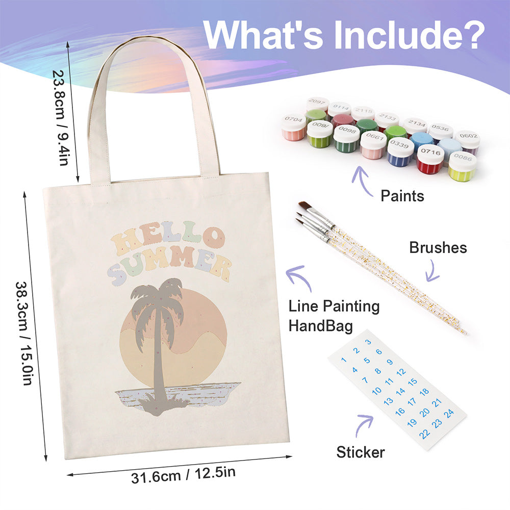 Summer Seaside Sunset Canvas Tote Bag Paint by Numbers