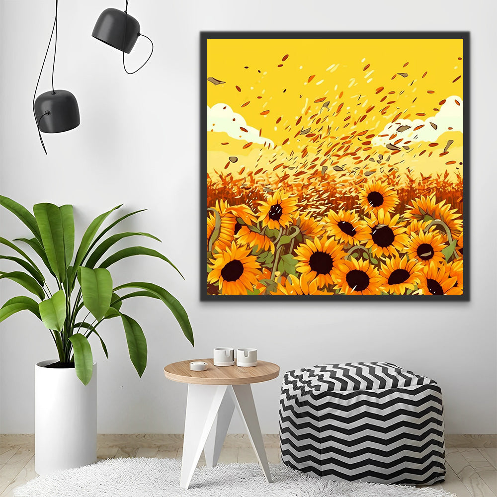 Sunflowers and Yellow Sky Paint by Numbers