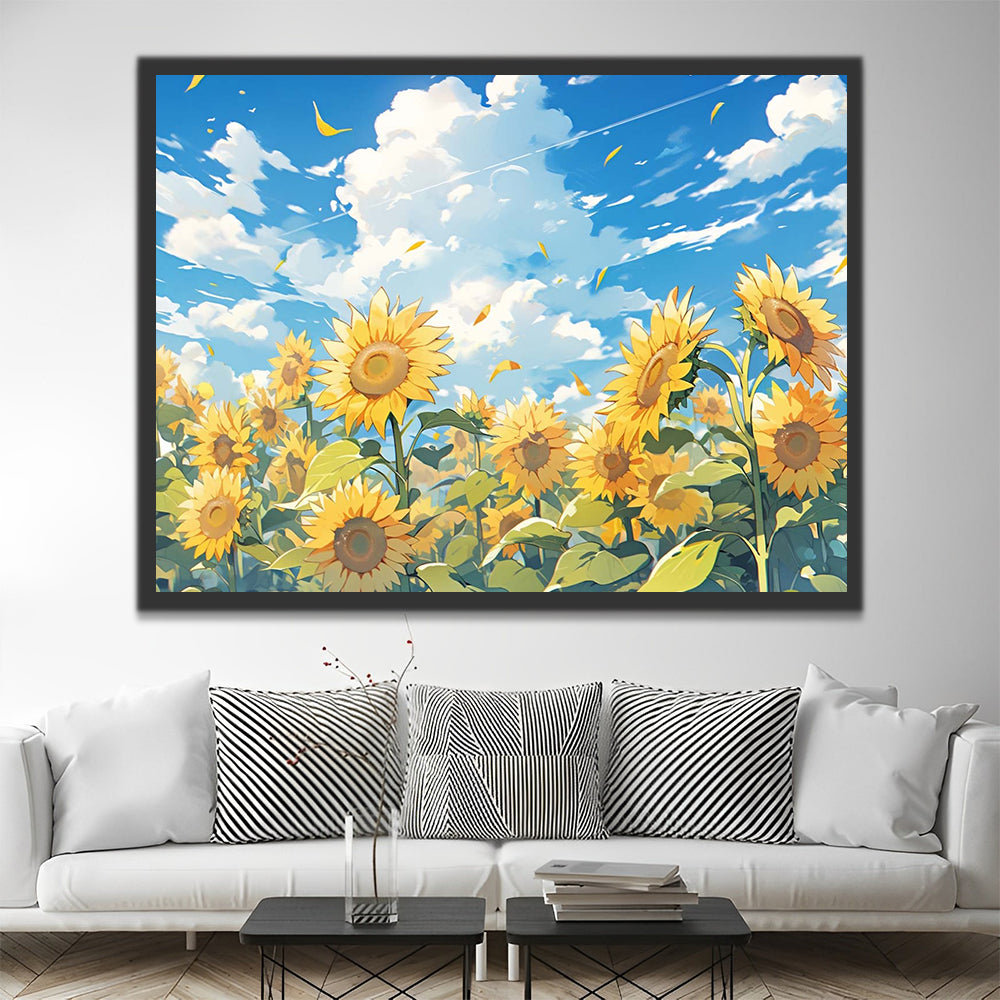 Sunflowers Field and Blue Sky Paint by Numbers