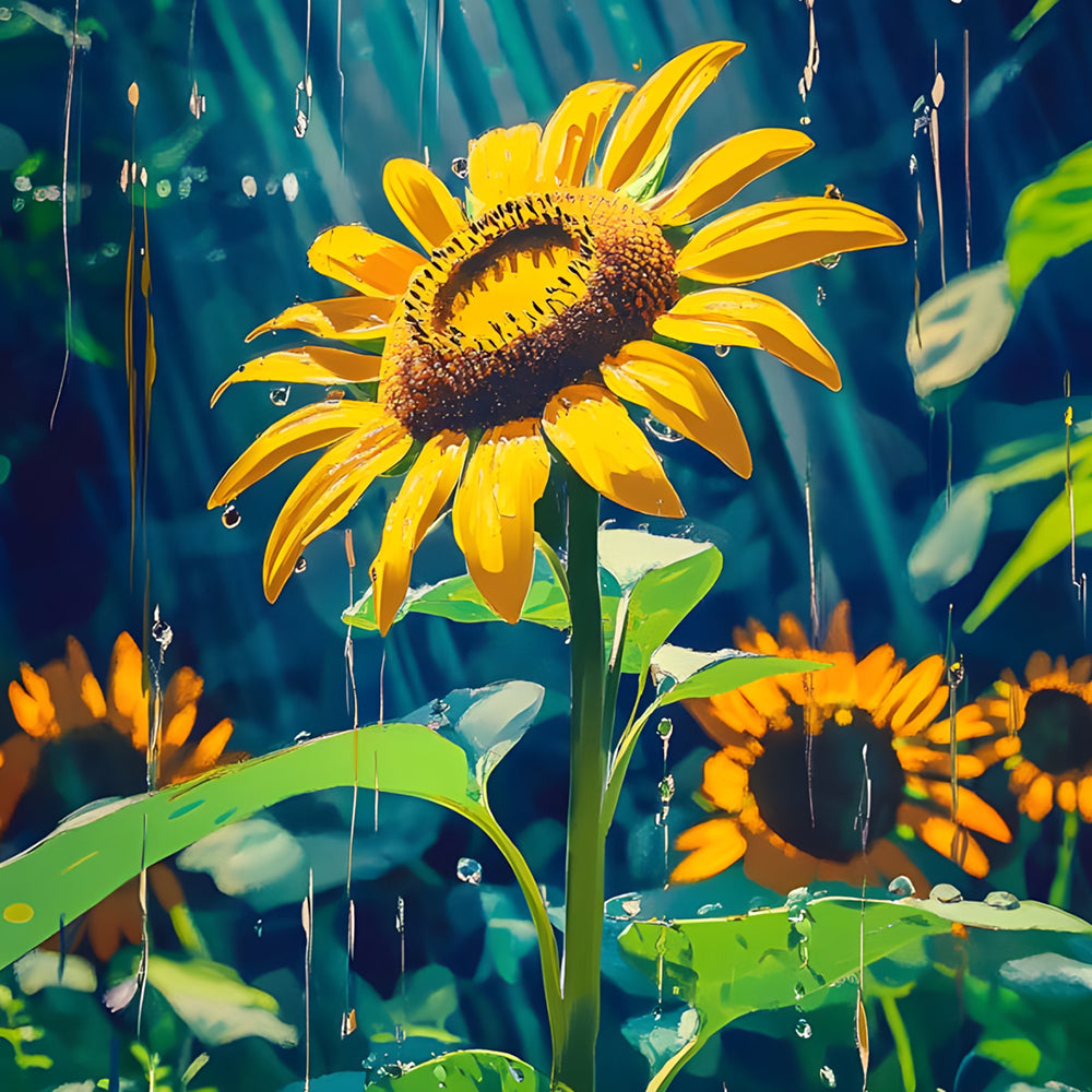 Sunflowers in the Rain Paint by Numbers