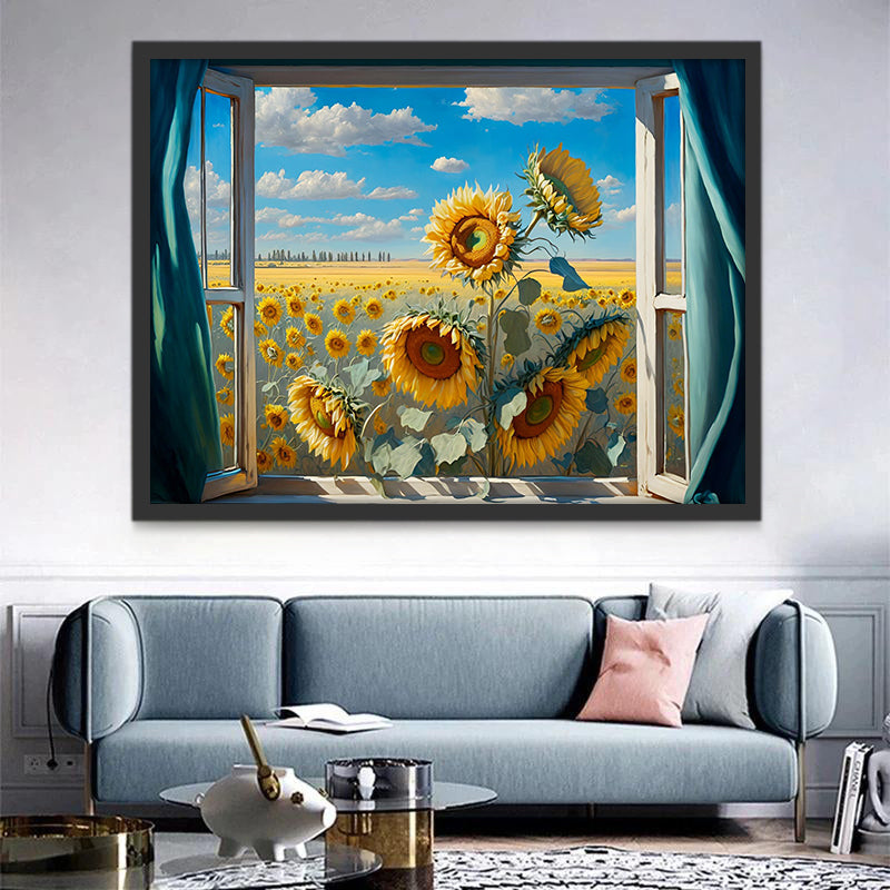 Sunflowers outside the Window Paint by Numbers