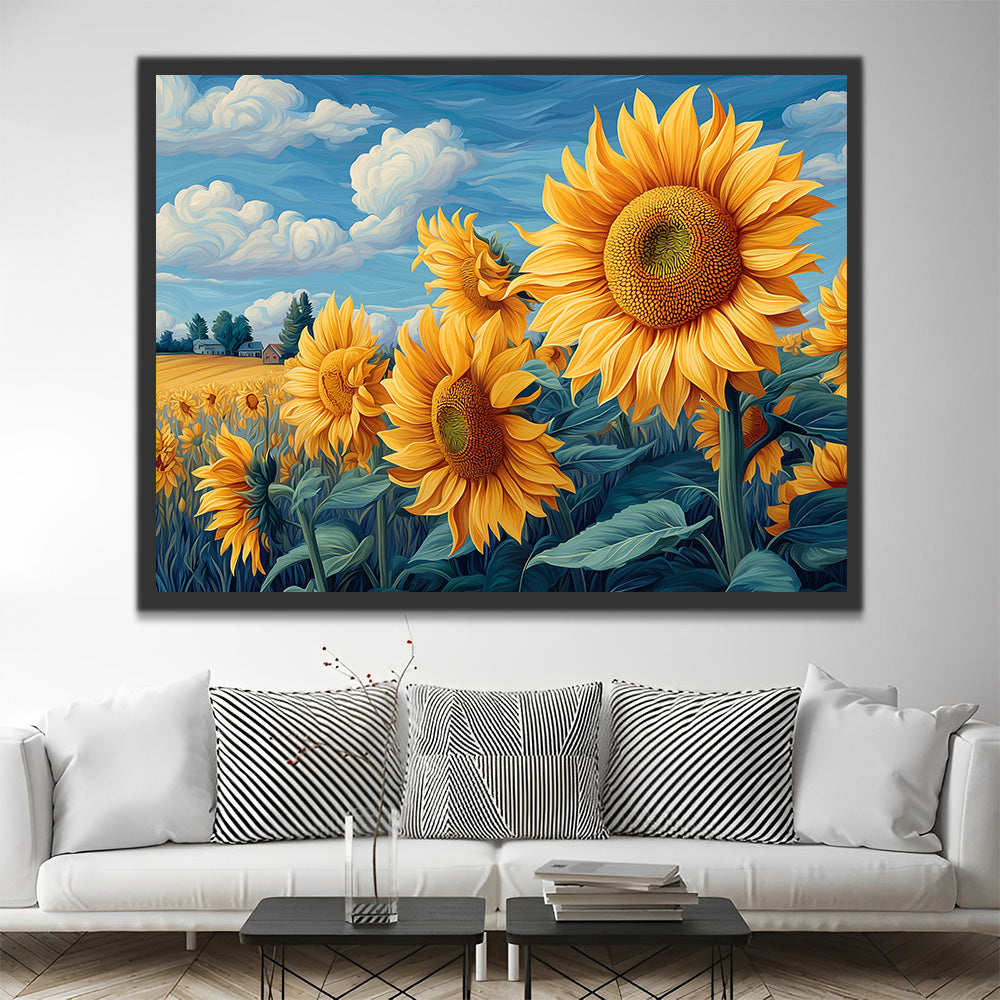 Sunflowers under the Blue Sky Paint by Numbers