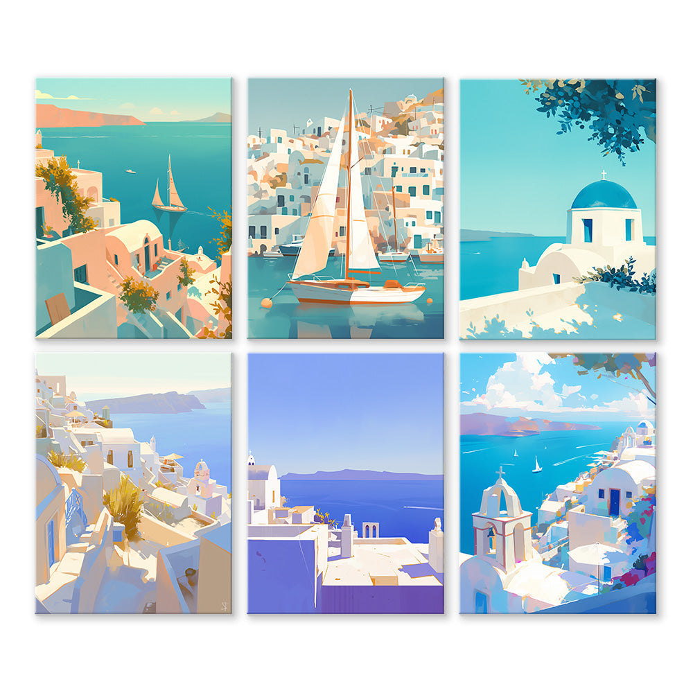 Sunny Coastal City 6 Pieces Mini Paint by Numbers