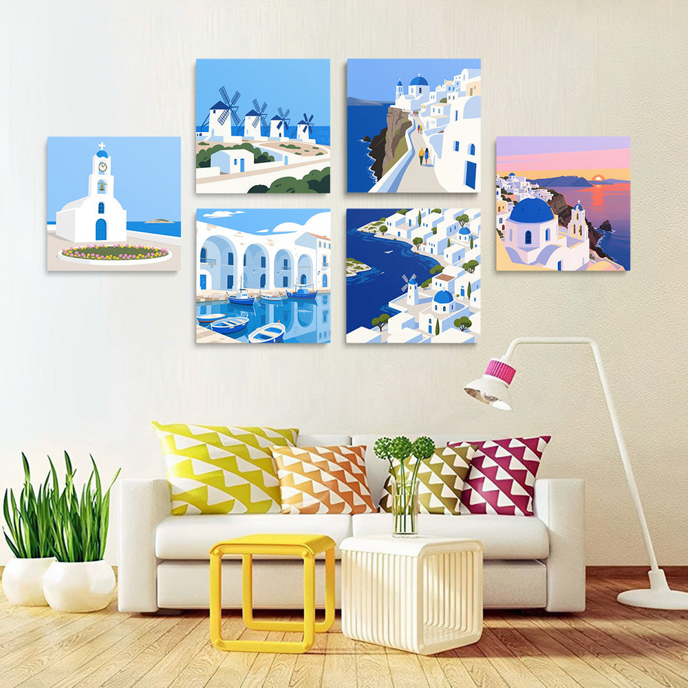 Sunny Day in Santorini 6 Pieces Mini Paint by Numbers