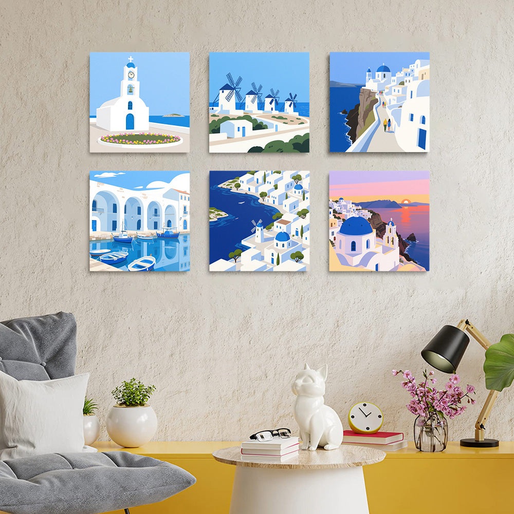 Sunny Day in Santorini 6 Pieces Mini Paint by Numbers