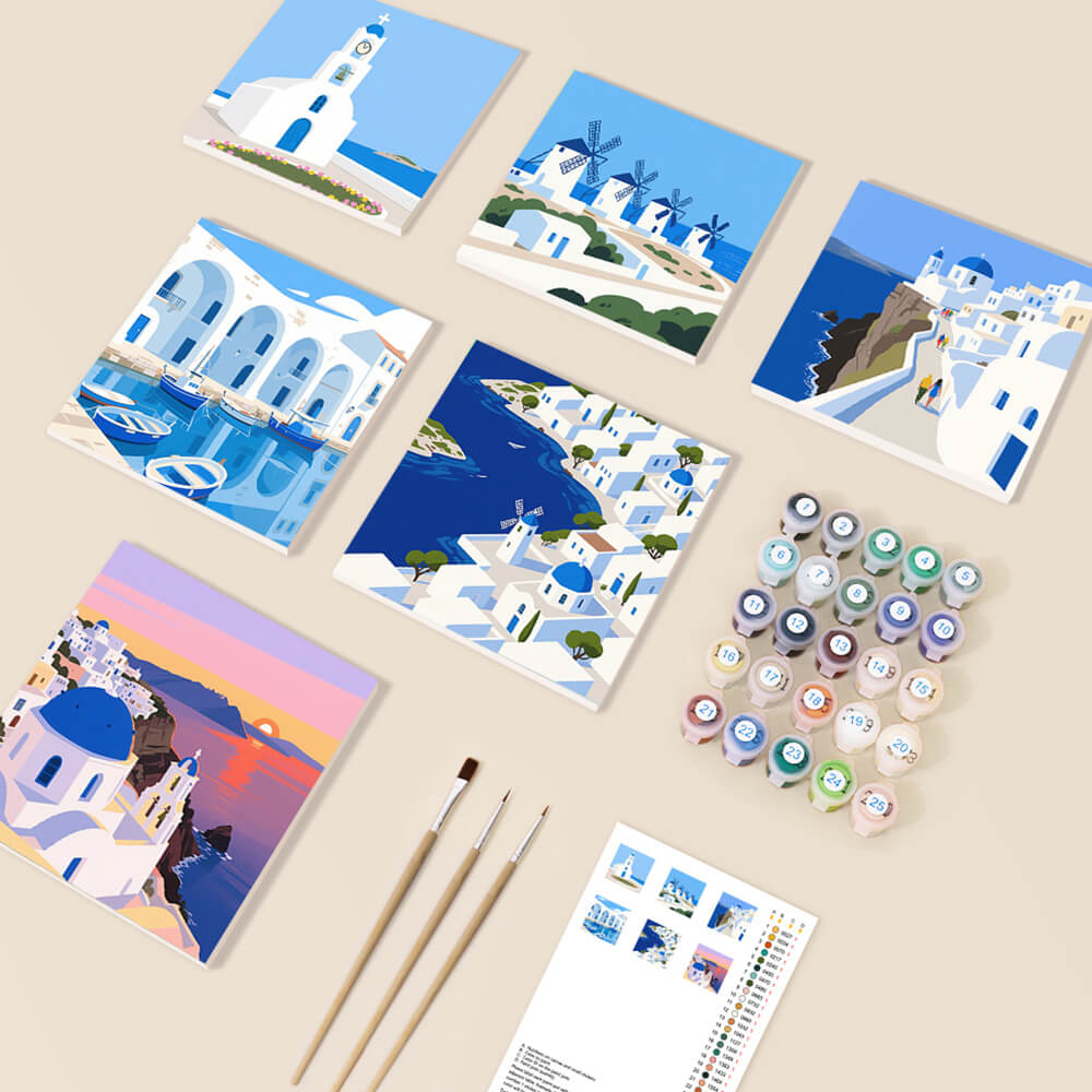 Sunny Day in Santorini 6 Pieces Mini Paint by Numbers