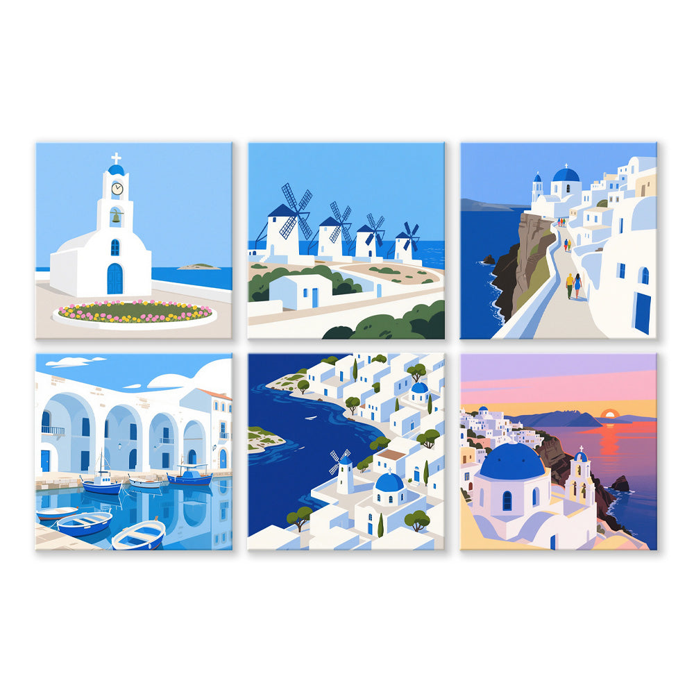 Sunny Day in Santorini 6 Pieces Mini Paint by Numbers