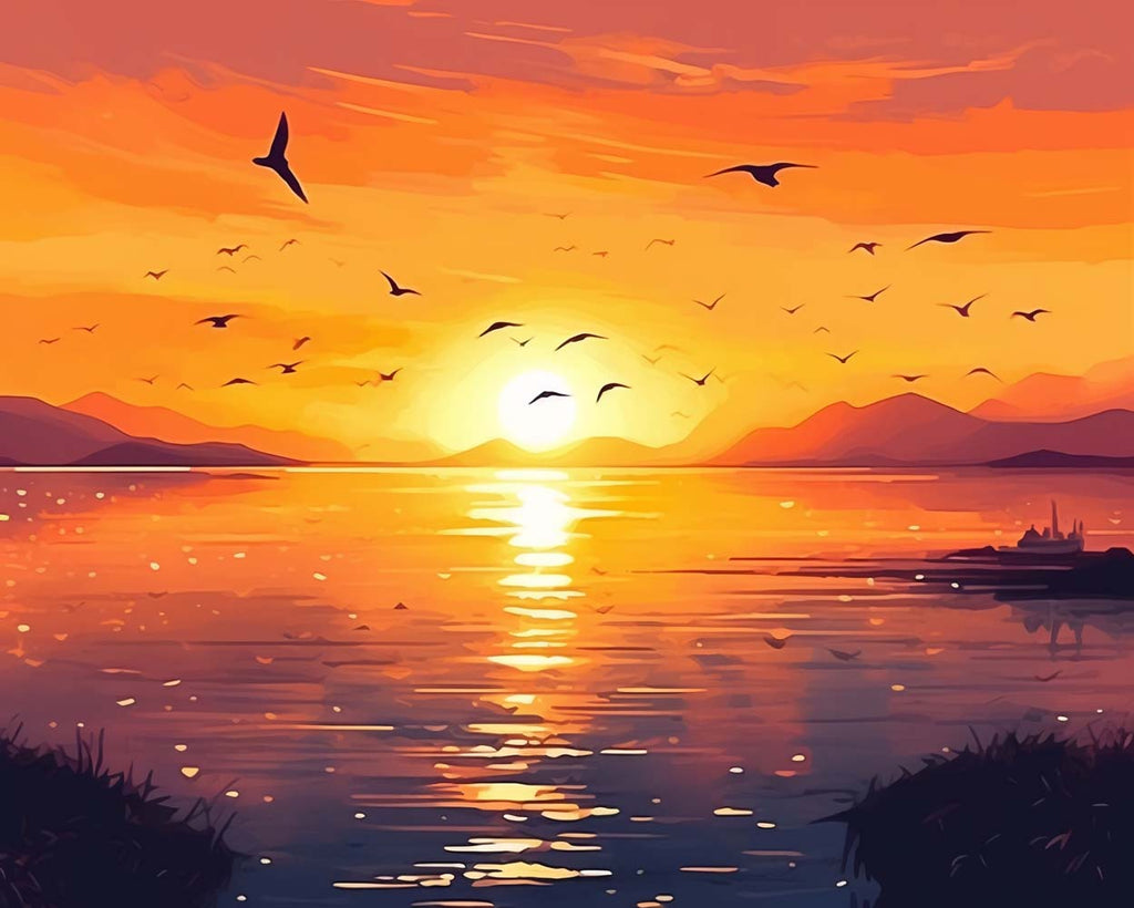 Sunset and Seagulls Paint by Numbers