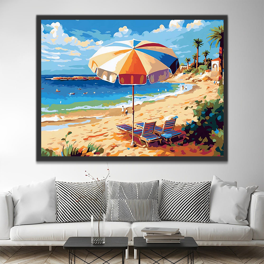 Sunshade Lounge Chair and Sea Paint by Numbers