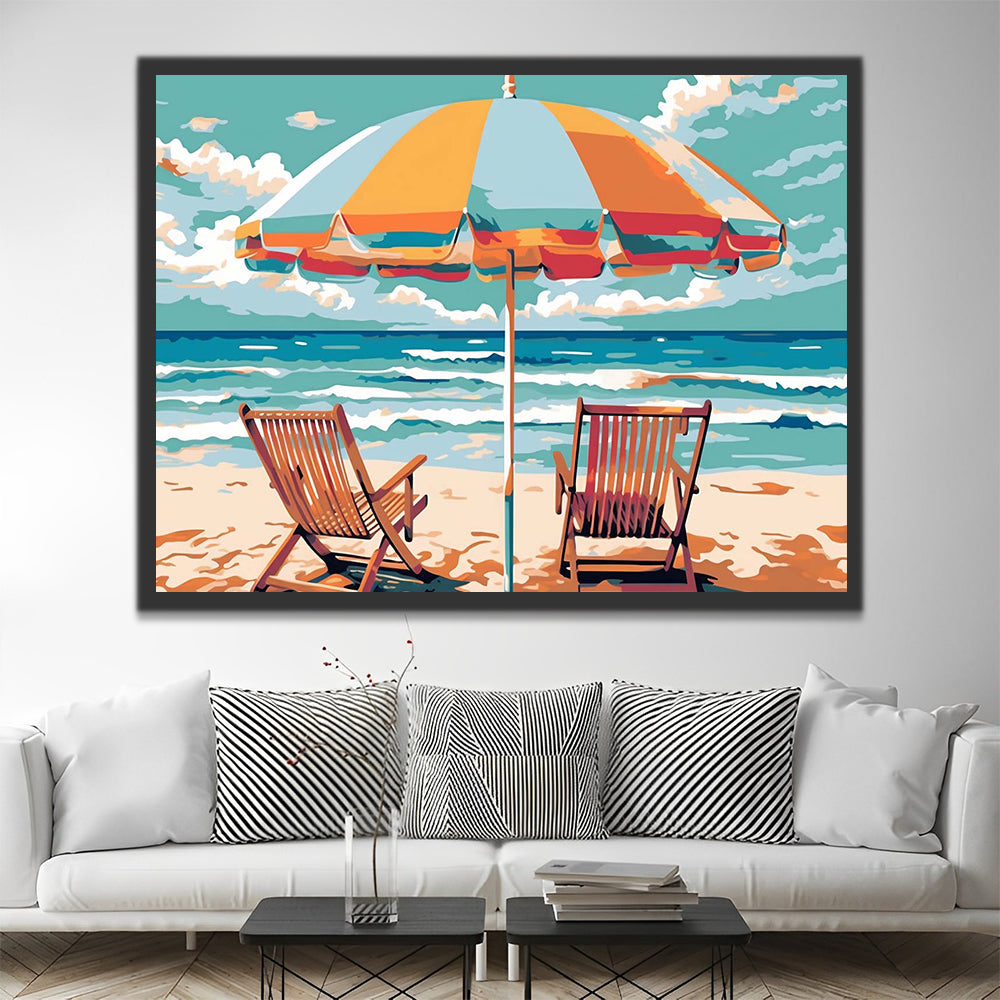 Sunshade Lounge Chairs by the Sea Paint by Numbers