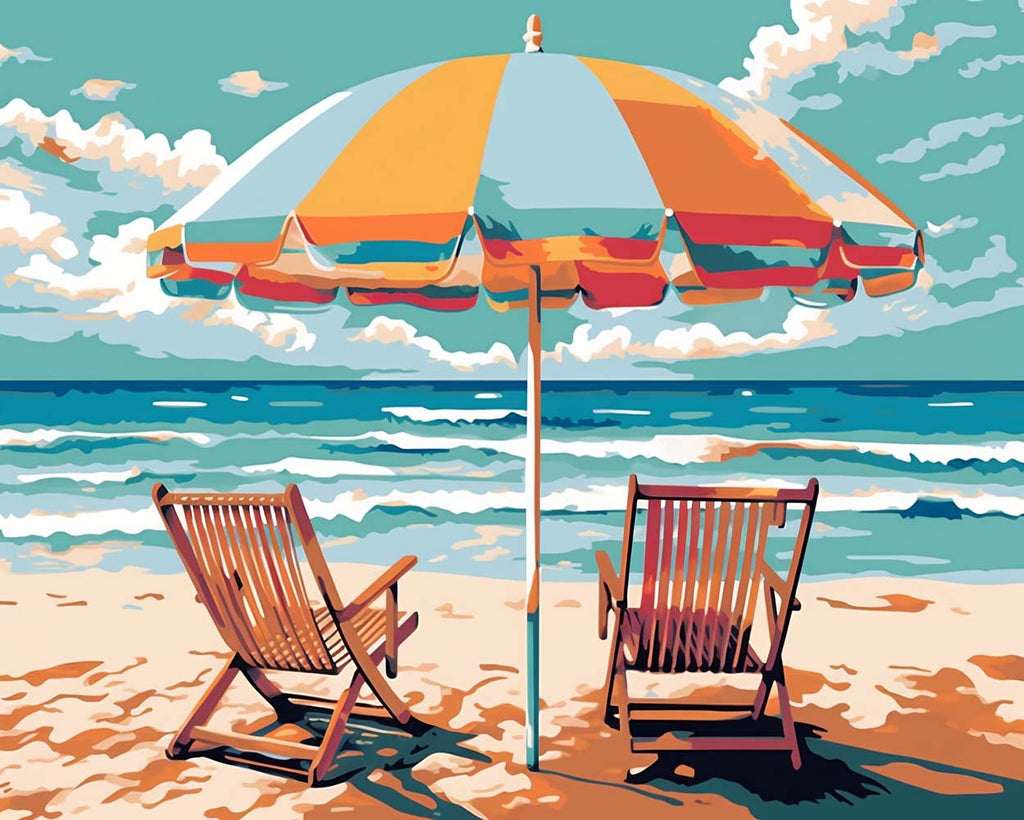 Sunshade Lounge Chairs by the Sea Paint by Numbers