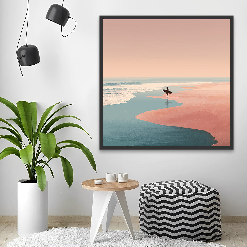 Surfer on Pink Sand Beach Paint by Numbers