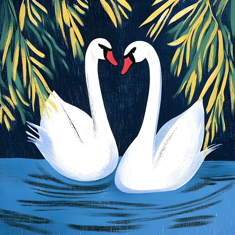 Swan Couple on the Water at Night Paint by Numbers