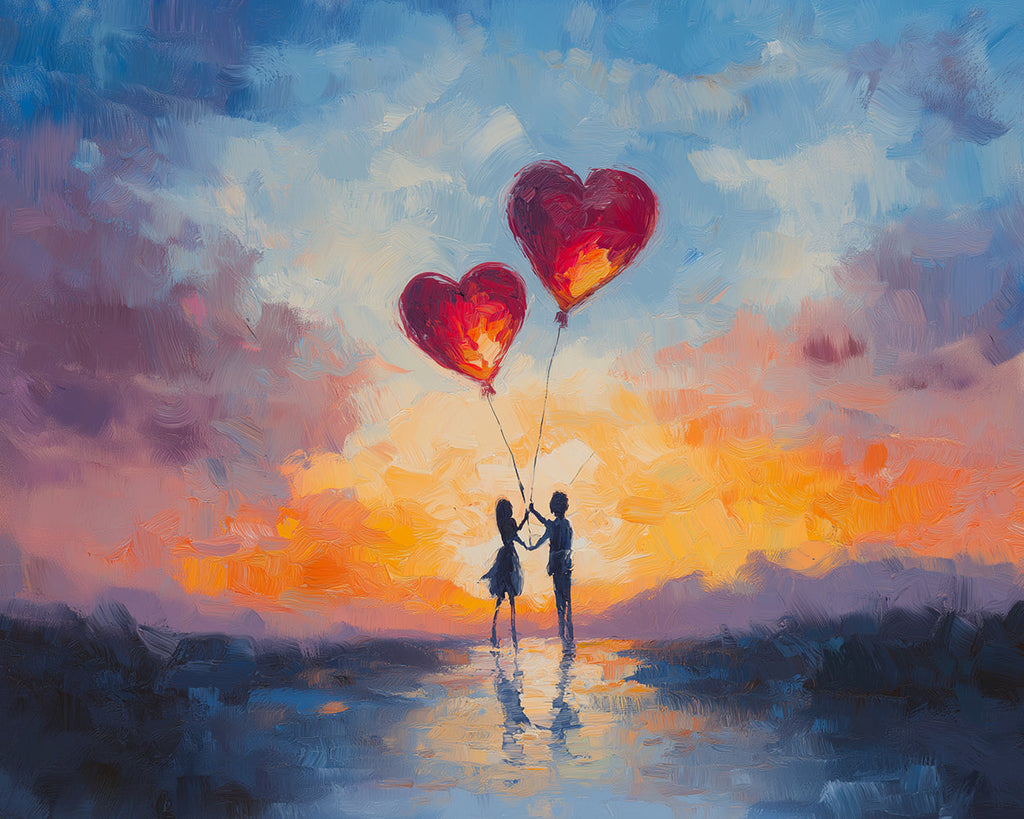 Sweet Couple Holding Heart Shaped Balloons Paint by Numbers