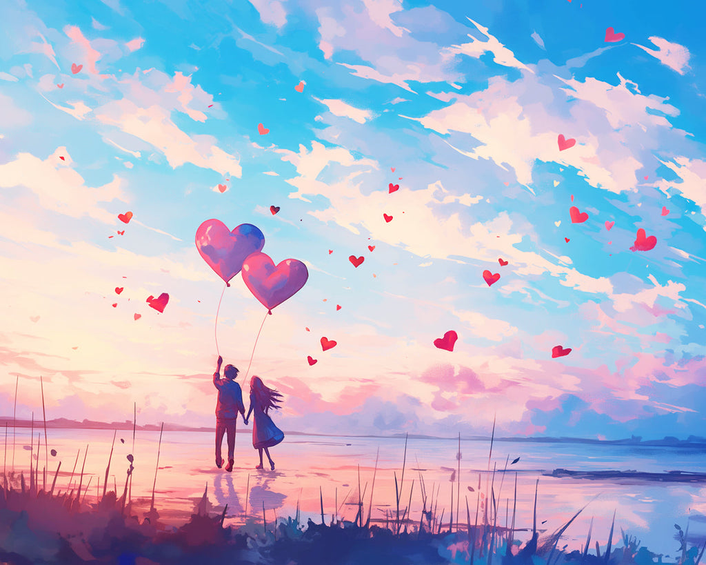 Sweet Couple under Pink Sky Paint by Numbers