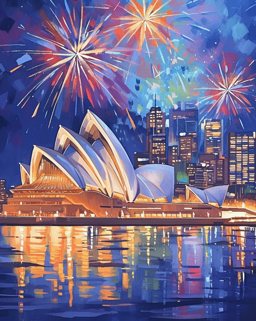 Sydney Opera House at Night under Fireworks Paint by Numbers