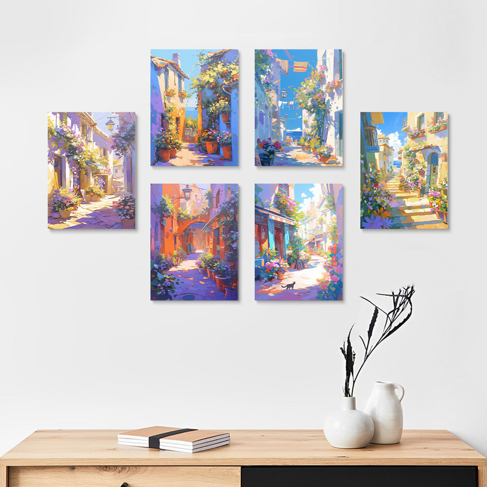 The Sun Shines on the European Town 6 Pieces Mini Paint by Numbers