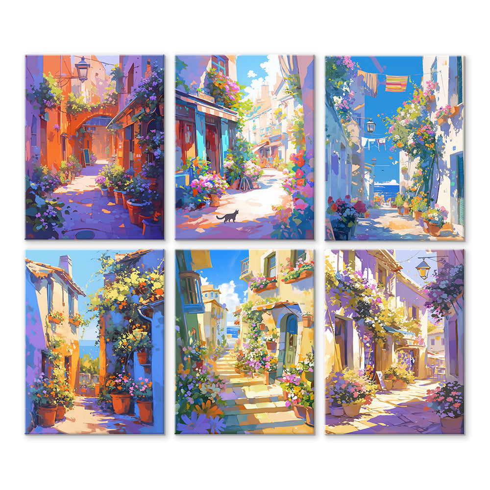 The Sun Shines on the European Town 6 Pieces Mini Paint by Numbers