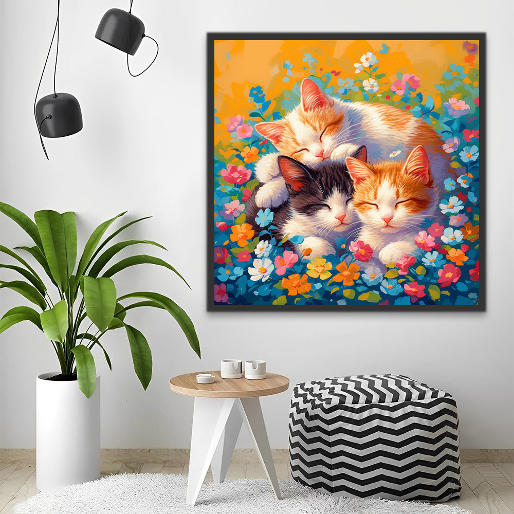 Three Kittens in Flowers Paint by Numbers