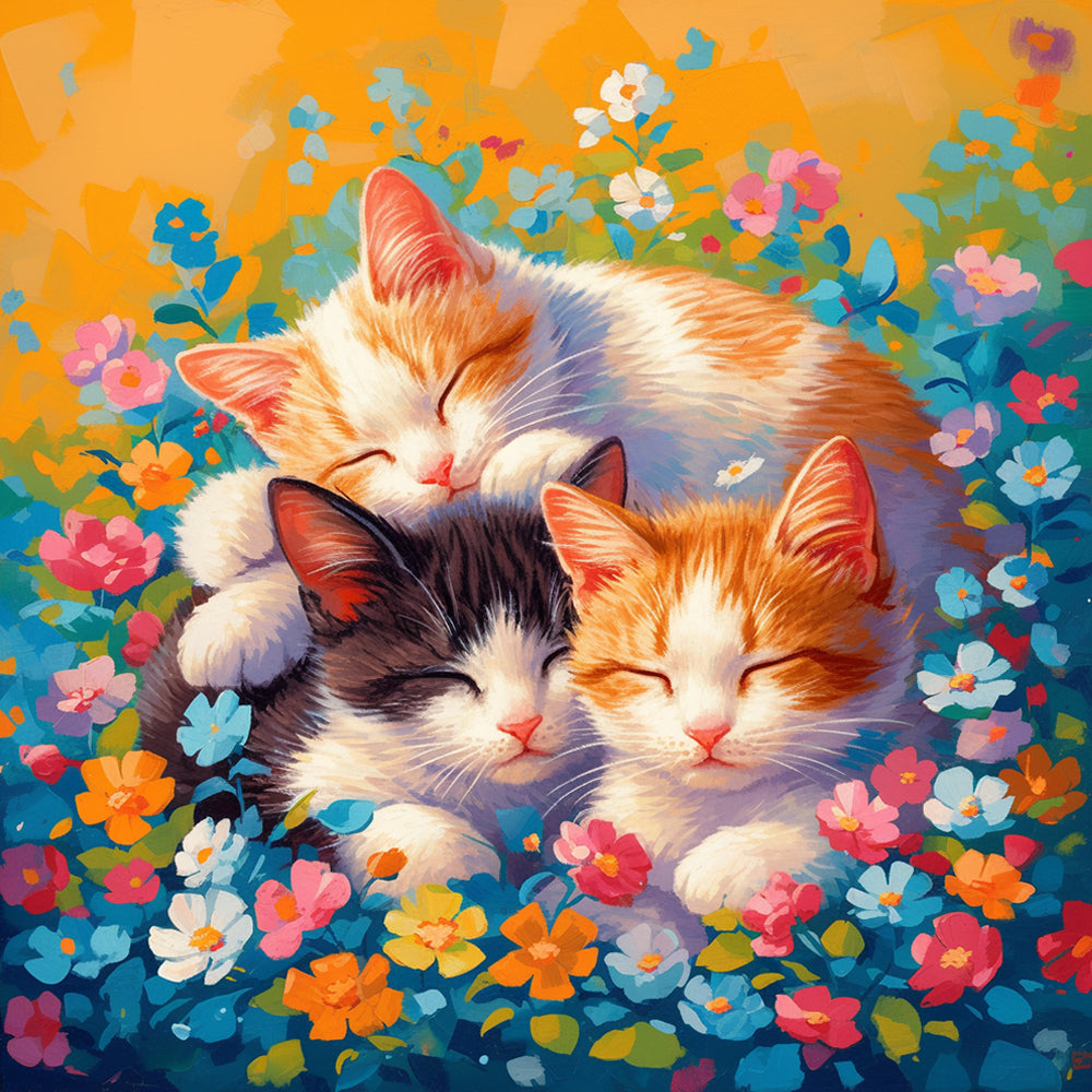 Three Kittens in Flowers Paint by Numbers